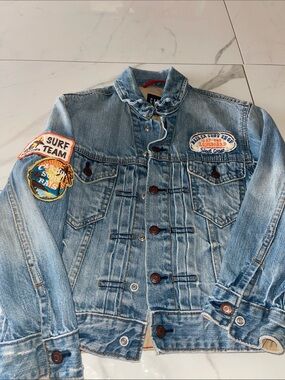 GAP Baja Surf Denim Jacket Light Blue Denim Jacket with Surf Patches